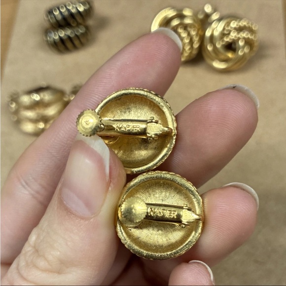 Napier Signed Gold Tone Clip and Screw On Costume Jewelry 4 Pcs